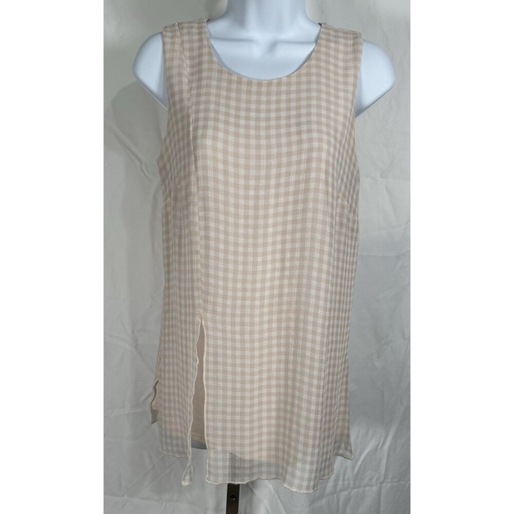 Women’s Sleeveless Gingham Sheer Blouse Size XS Lightweight Top